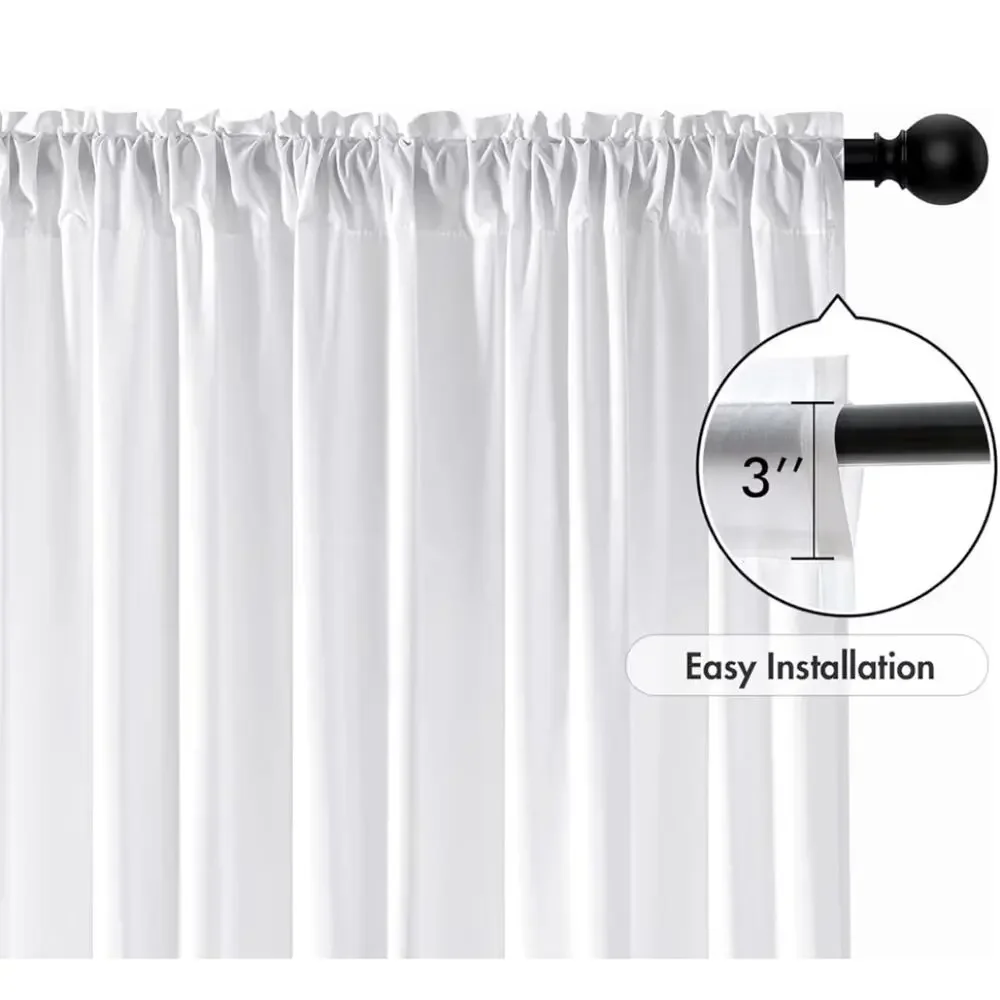 White Privacy Sheer Curtains, Light Filtering Drapes, 2 Panels Set 42 X 90